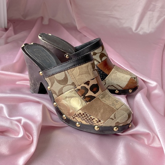 Coach Shoes - Coach Chunky Patchwork Wooden Mules size 8.5